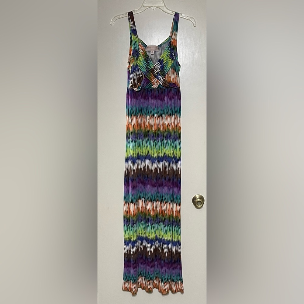 Philosophy Multicolor Rainbow Stripe Sleeveless V-Neck Maxi Summer Dress Sz L